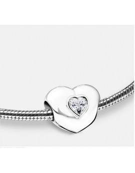 Bead: Heart to Heart - Rhodium Plated w/Clear Crystal